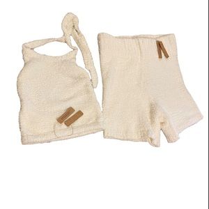 Skims Cozy Knit Set, top & bottom both size s/m, color:bone (aka off white)